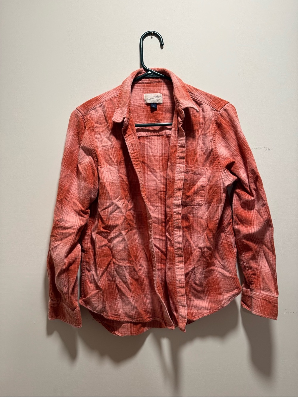 Universal Thread Long-Sleeve Plaid Flannel Button-Down Shirt Pink & Orange Small